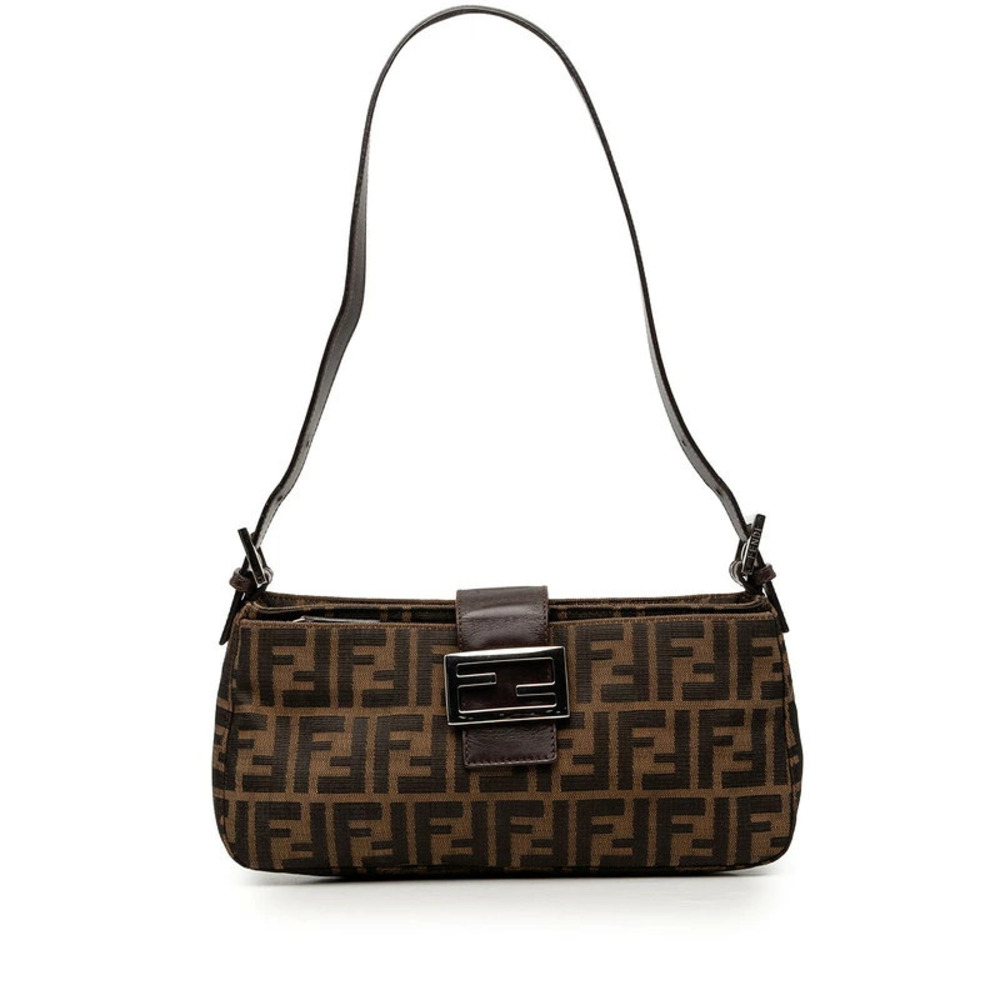 Fendi Zucca Mamma Bucket Hobo Bag Handbag Brown Canvas Leather